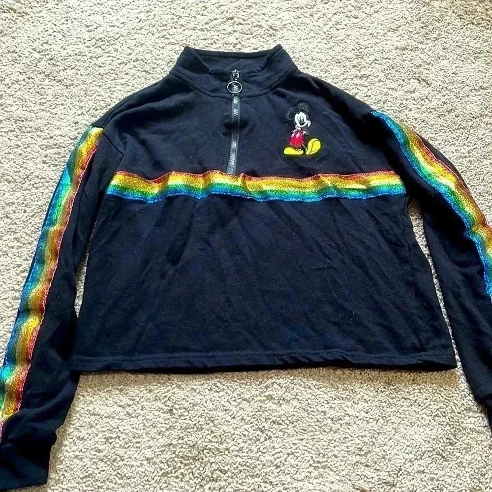 Disney crop 1/4 zip up pull over size xs with rainbow